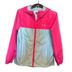 Eddie Bauer Kids Windbreaker Jacket Pink Teal Hooded Size M‎ 10/12